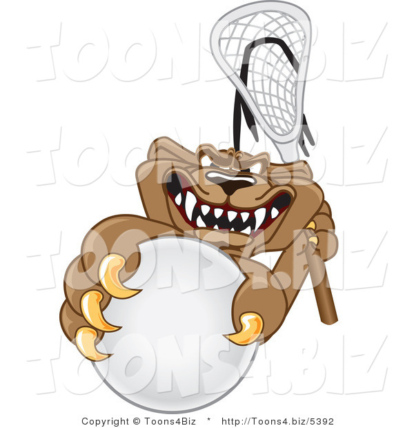 Vector Illustration of a Cartoon Cougar Mascot Character Grabbing a Lacrosse Ball