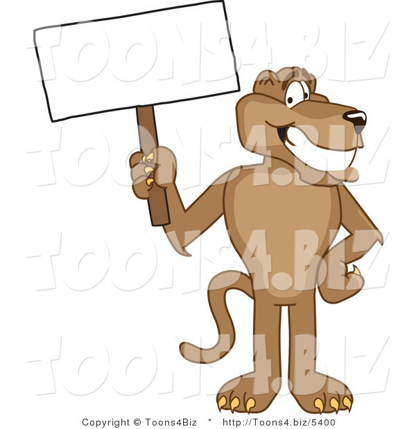 Vector Illustration of a Cartoon Cougar Mascot Character Holding a Blank Sign