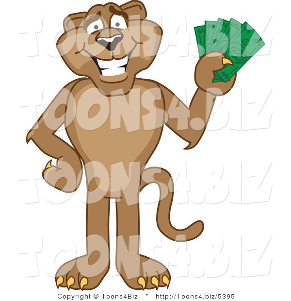 Vector Illustration of a Cartoon Cougar Mascot Character Holding Money
