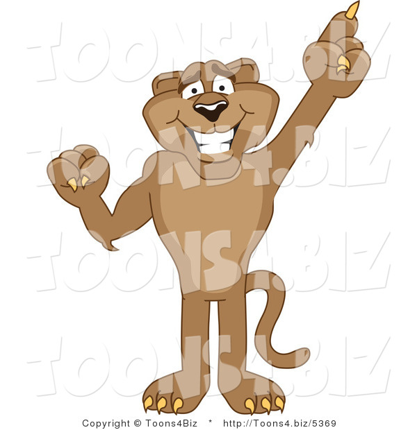 Vector Illustration of a Cartoon Cougar Mascot Character Pointing Upwards