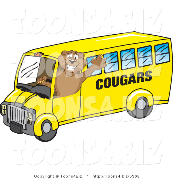 Vector Illustration of a Cartoon Cougar Mascot Character School Bus Driver