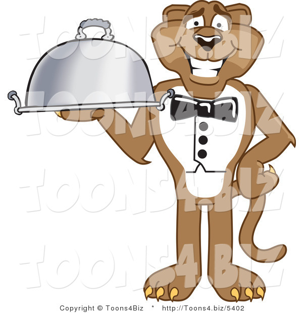 Vector Illustration of a Cartoon Cougar Mascot Character Serving a Platter