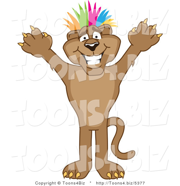 Vector Illustration of a Cartoon Cougar Mascot Character with Colorful Hair