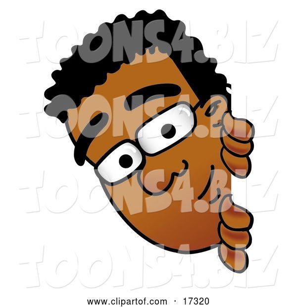 Vector Illustration of a Cartoon Curious Black Business Man Mascot Peeking Around a Corner