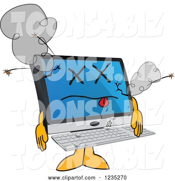 Vector Illustration of a Cartoon Dead PC Computer Mascot