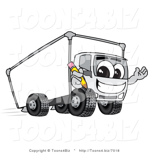Vector Illustration of a Cartoon Delivery Truck Mascot Holding a Pencil