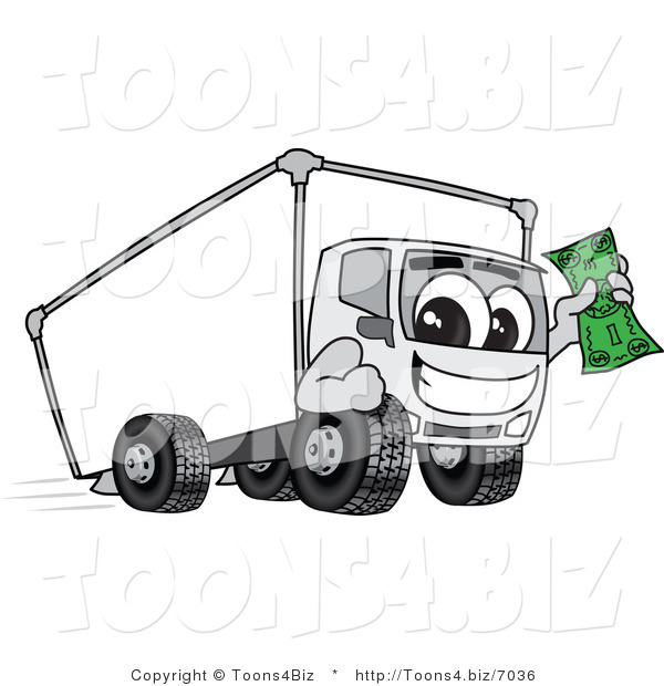 Vector Illustration of a Cartoon Delivery Truck Mascot Holding Cash
