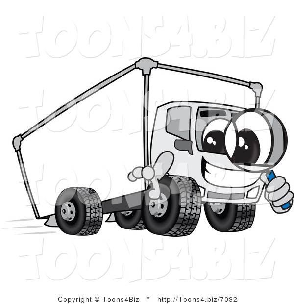 Vector Illustration of a Cartoon Delivery Truck Mascot Using a Magnifying Glass