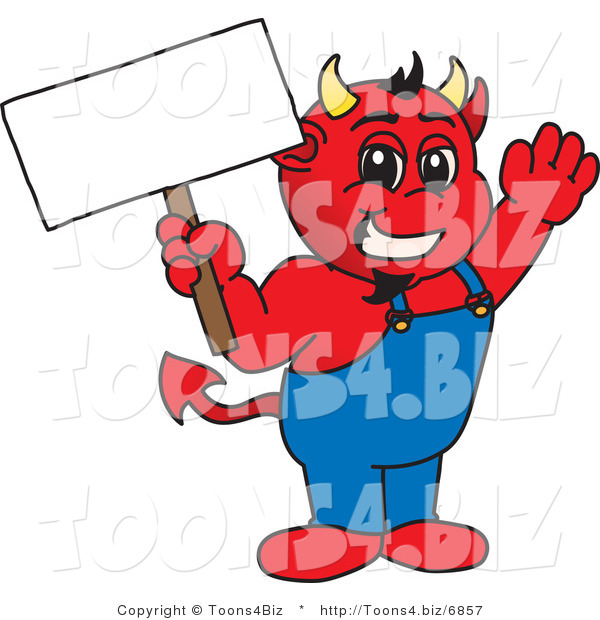 Vector Illustration of a Cartoon Devil Mascot Holding a Blank Sign