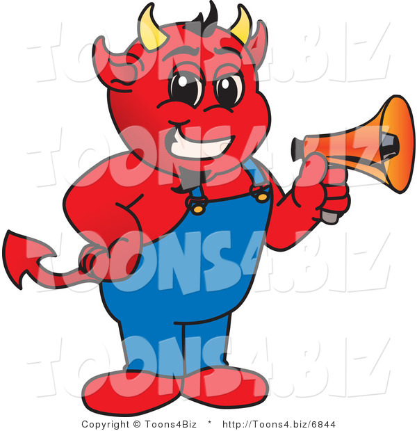 Vector Illustration of a Cartoon Devil Mascot Holding a Megaphone