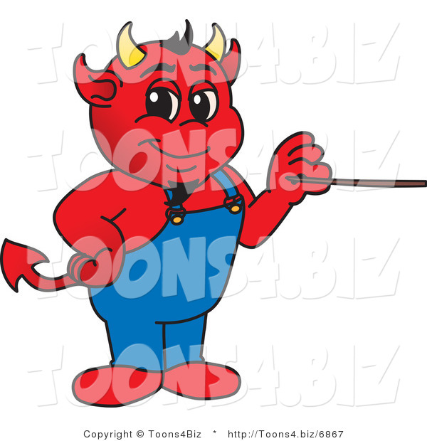 Vector Illustration of a Cartoon Devil Mascot Holding a Pointer Stick