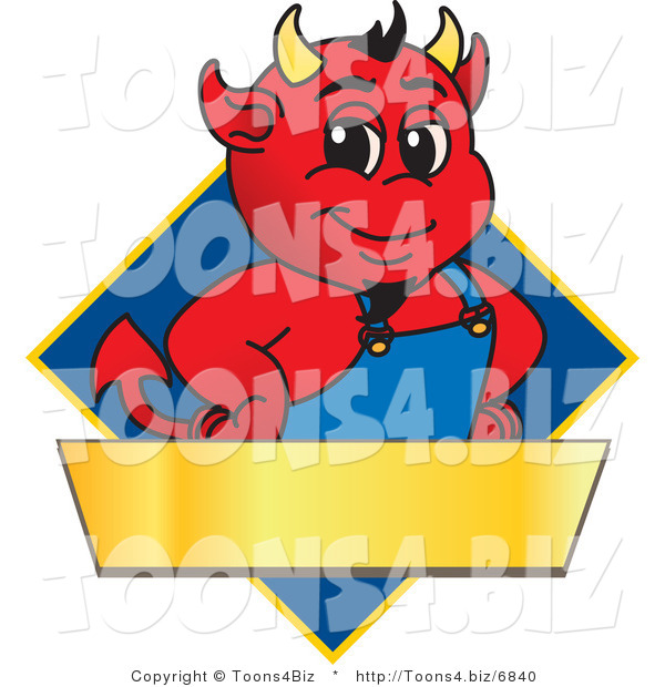 Vector Illustration of a Cartoon Devil Mascot on a Blue Diamond Sign