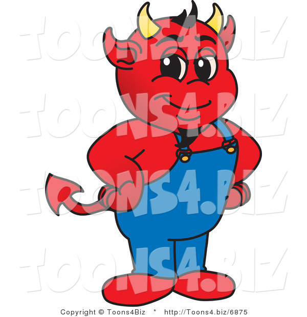 Vector Illustration of a Cartoon Devil Mascot with His Hands on His Hips