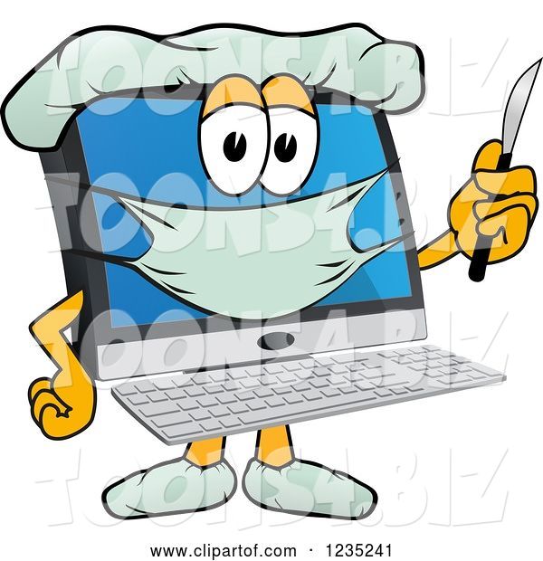 Vector Illustration of a Cartoon Doctor PC Computer Mascot Holding a Scalpel