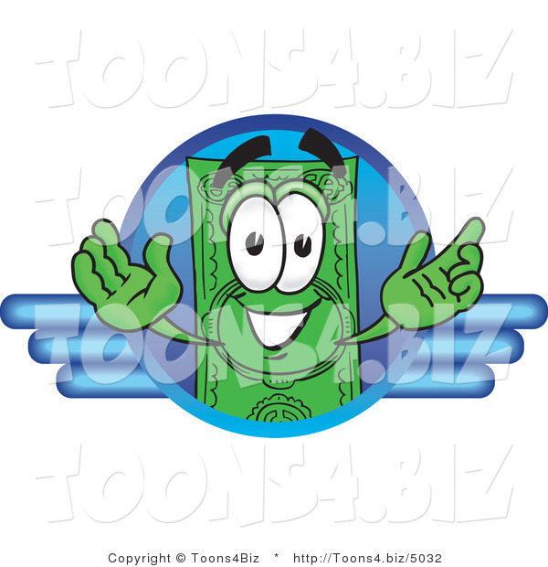 Vector Illustration of a Cartoon Dollar Bill Mascot on a Blue Business Logo