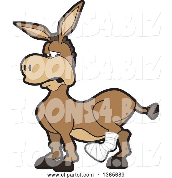 Vector Illustration of a Cartoon Donkey Mascot Character with a Leg in a Cast