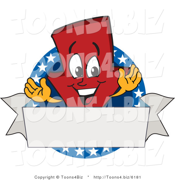 Vector Illustration of a Cartoon down Arrow Logo Mascot on a Patriotic Circle