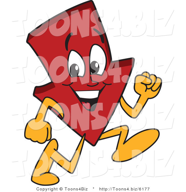 Vector Illustration of a Cartoon down Arrow Mascot Running