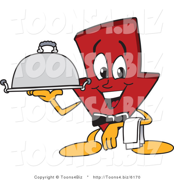 Vector Illustration of a Cartoon down Arrow Mascot Serving a Platter