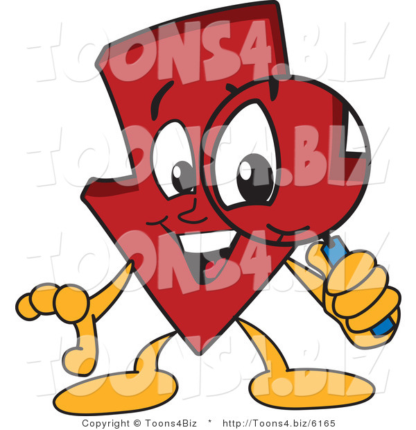 Vector Illustration of a Cartoon down Arrow Mascot Using a Magnifying Glass