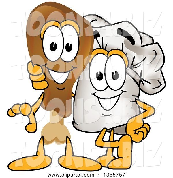 Vector Illustration of a Cartoon Drumstick Mascot Beside a Chef Hat Mascot Posing Together