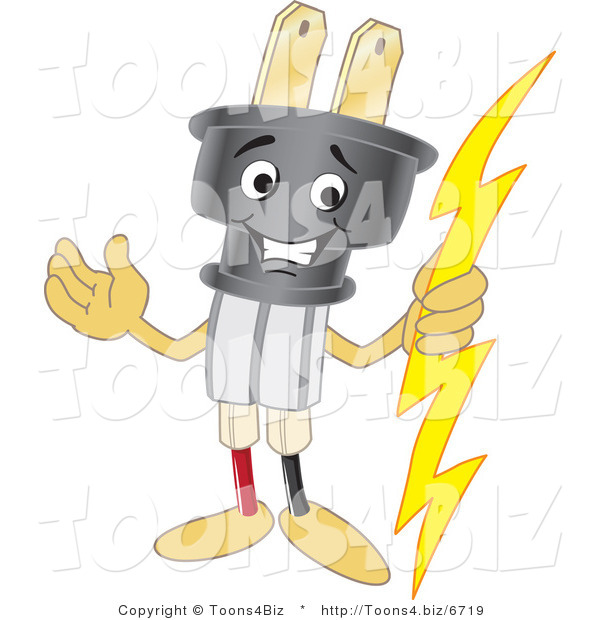 Vector Illustration of a Cartoon Electric Plug Mascot