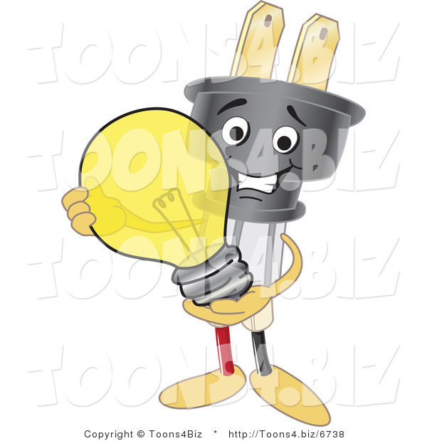 Vector Illustration of a Cartoon Electric Plug Mascot Holding a Light Bulb