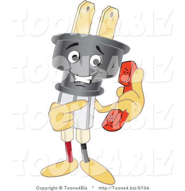 Vector Illustration of a Cartoon Electric Plug Mascot Holding a Phone