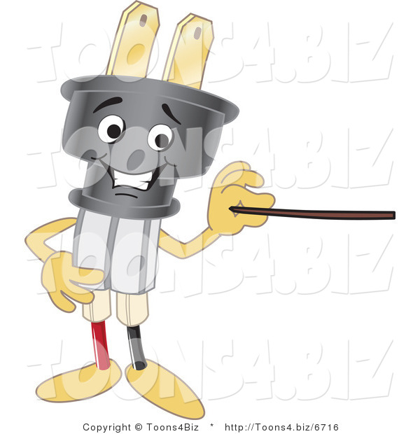 Vector Illustration of a Cartoon Electric Plug Mascot Holding a Pointer Stick