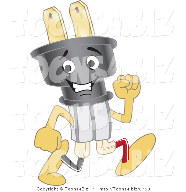 Vector Illustration of a Cartoon Electric Plug Mascot Running