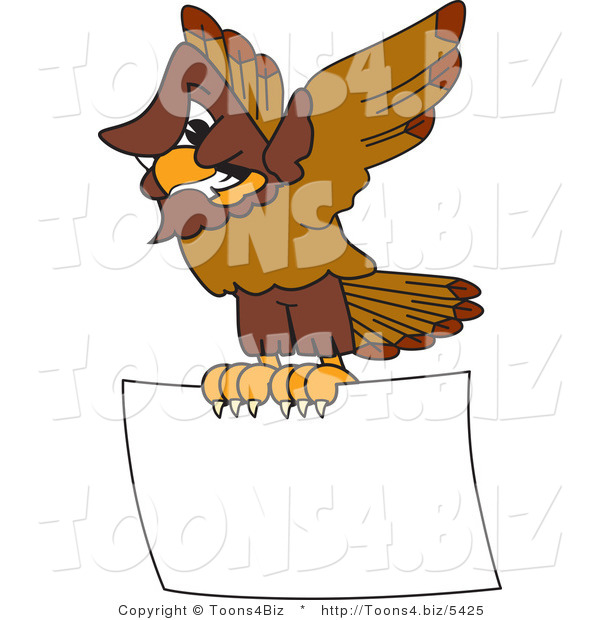 Vector Illustration of a Cartoon Falcon Mascot Character Carrying a Blank Sign