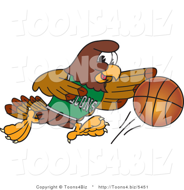 Vector Illustration of a Cartoon Falcon Mascot Character Dribbling a Basketball