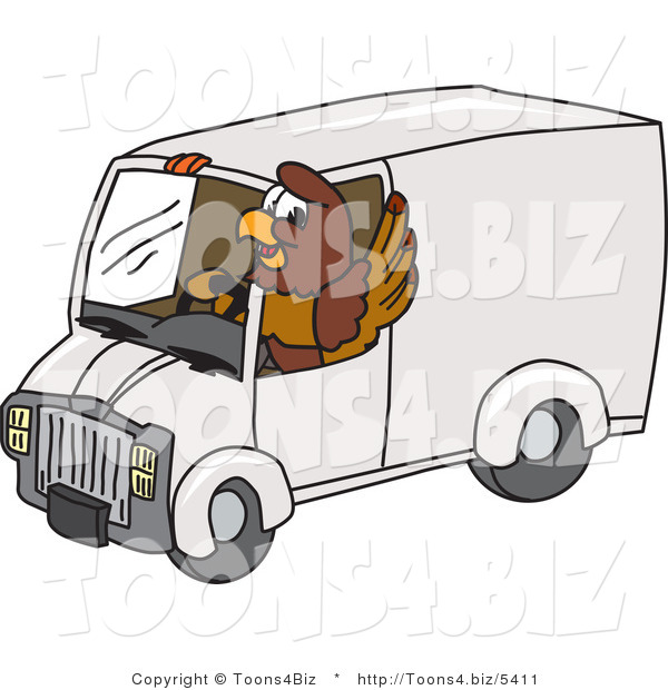 Vector Illustration of a Cartoon Falcon Mascot Character Driving a Delivery Van