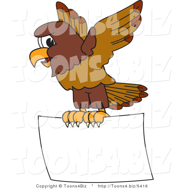 Vector Illustration of a Cartoon Falcon Mascot Character Flying a Blank Sign