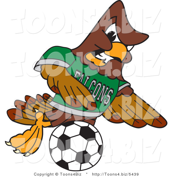 Vector Illustration of a Cartoon Falcon Mascot Character Kicking a Soccer Ball