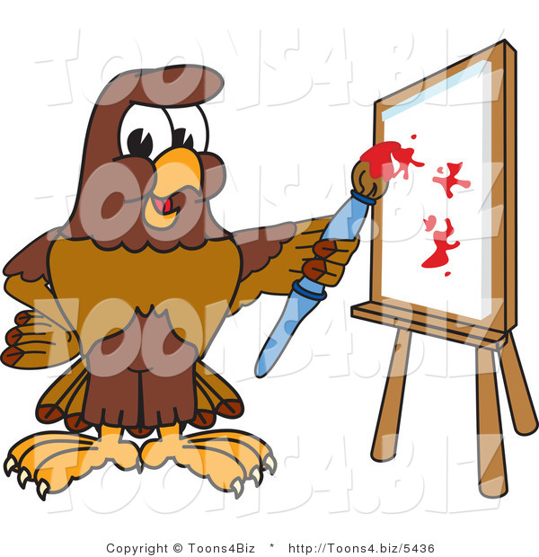 Vector Illustration of a Cartoon Falcon Mascot Character Painting