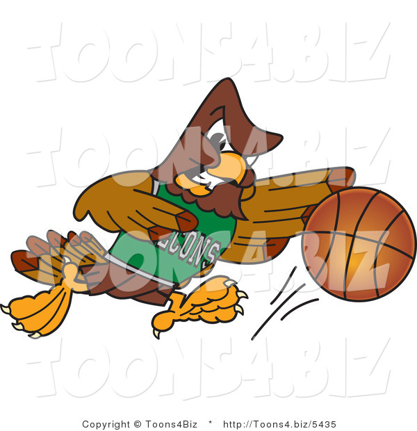 Vector Illustration of a Cartoon Falcon Mascot Character Playing Basketball