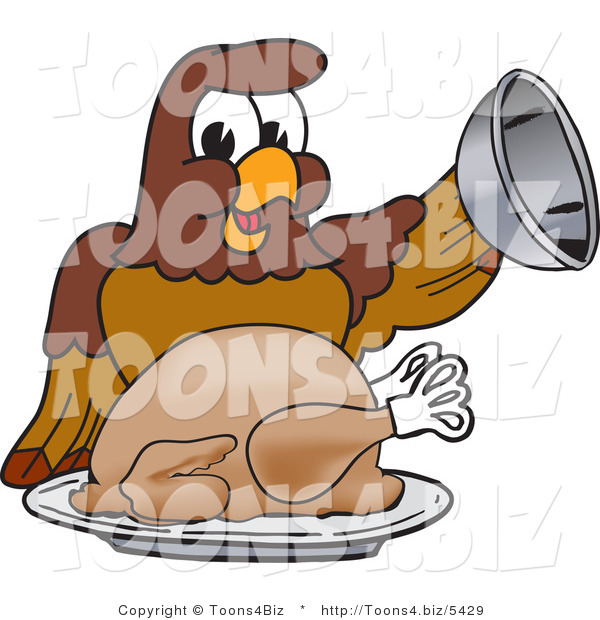 Vector Illustration of a Cartoon Falcon Mascot Character Serving a Turkey