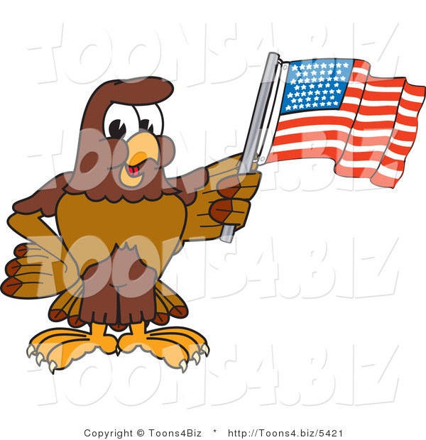 Vector Illustration of a Cartoon Falcon Mascot Character Waving an American Flag