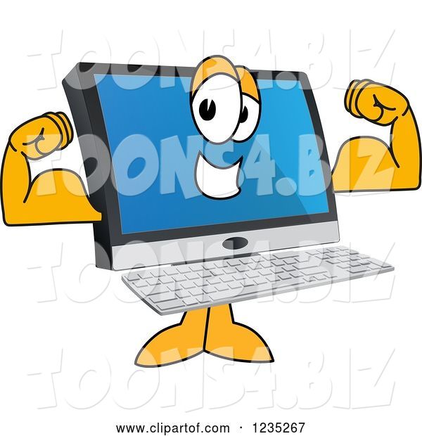 Vector Illustration of a Cartoon Flexing Strong PC Computer Mascot