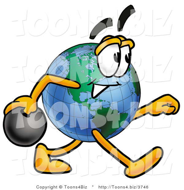 Vector Illustration of a Cartoon Globe Mascot Holding a Bowling Ball