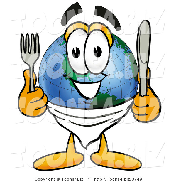 Vector Illustration of a Cartoon Globe Mascot Holding a Knife and Fork