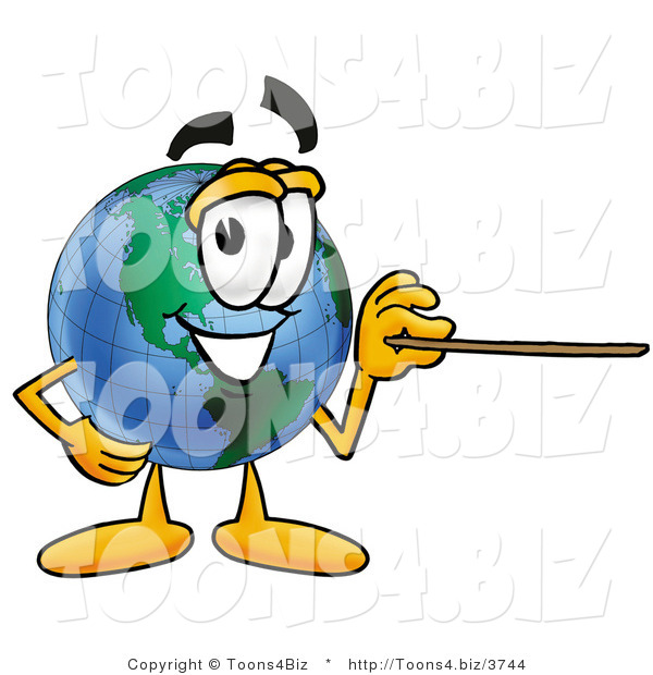 Vector Illustration of a Cartoon Globe Mascot Holding a Pointer Stick