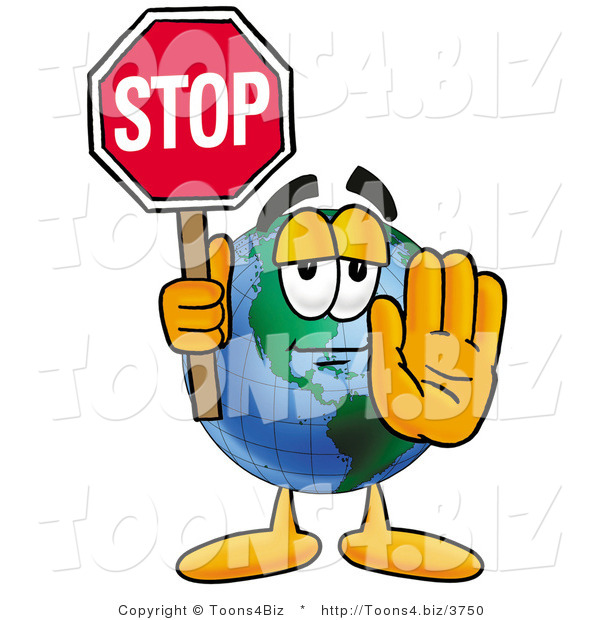 Vector Illustration of a Cartoon Globe Mascot Holding a Stop Sign