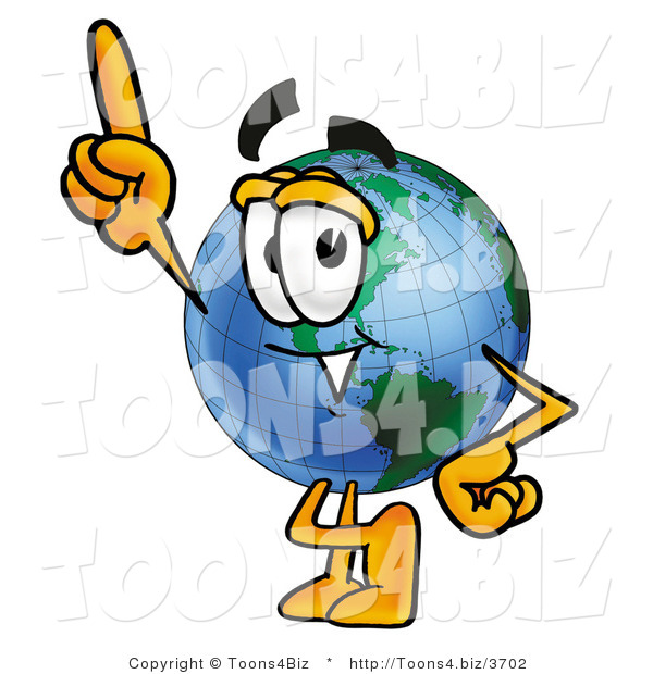 Vector Illustration of a Cartoon Globe Mascot Pointing Upwards