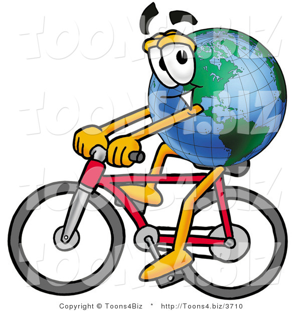 Vector Illustration of a Cartoon Globe Mascot Riding a Bicycle