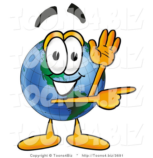 Vector Illustration of a Cartoon Globe Mascot Waving and Pointing