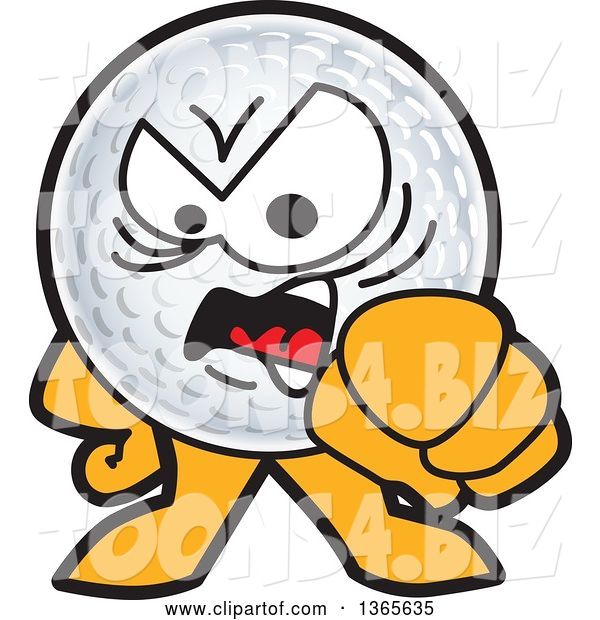 Vector Illustration of a Cartoon Golf Ball Sports Mascot Angrily Pointing Outwards
