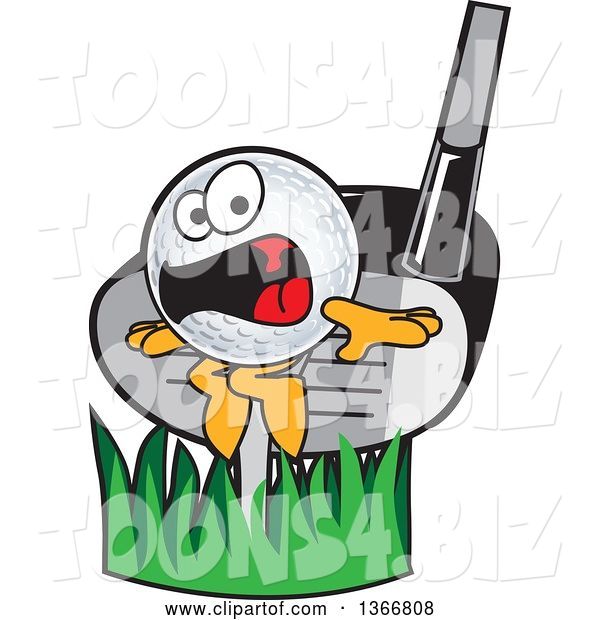 Vector Illustration of a Cartoon Golf Ball Sports Mascot Being Whacked by a Club