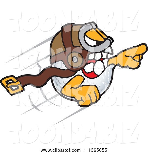 Vector Illustration of a Cartoon Golf Ball Sports Mascot Bomber Flying